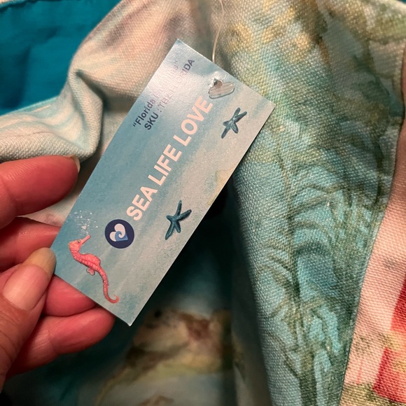 SEA LIFE LOVE Manatees Octopus Turtle Seagulls Tote Canvas Beach Bag. New. - Picture 5 of 7